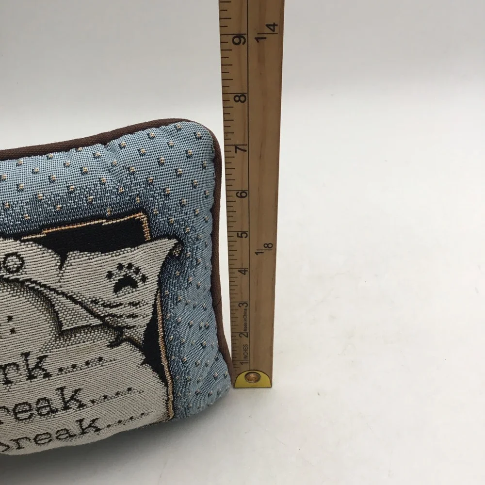 Vintage Woven Tapestry Teddy Bear Memo To Do Work Break Small Accent Pillow